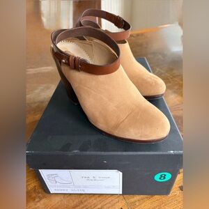 rag & bone Tan Suede Heeled Clogs with Brown Ankle Strap